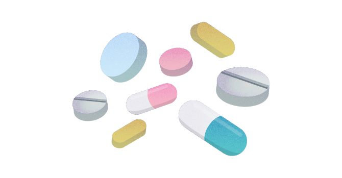 イラスト：複数の錠剤のイメージ