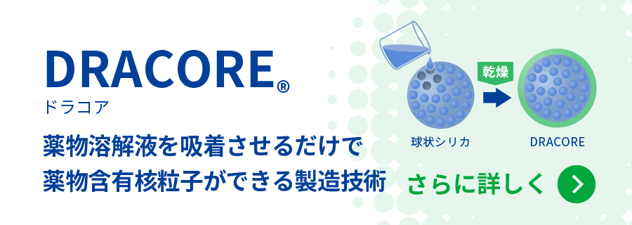 ドラコア 薬物溶解液を吸着させるだけで薬物含有核粒子ができる製造技術をさらに詳しく