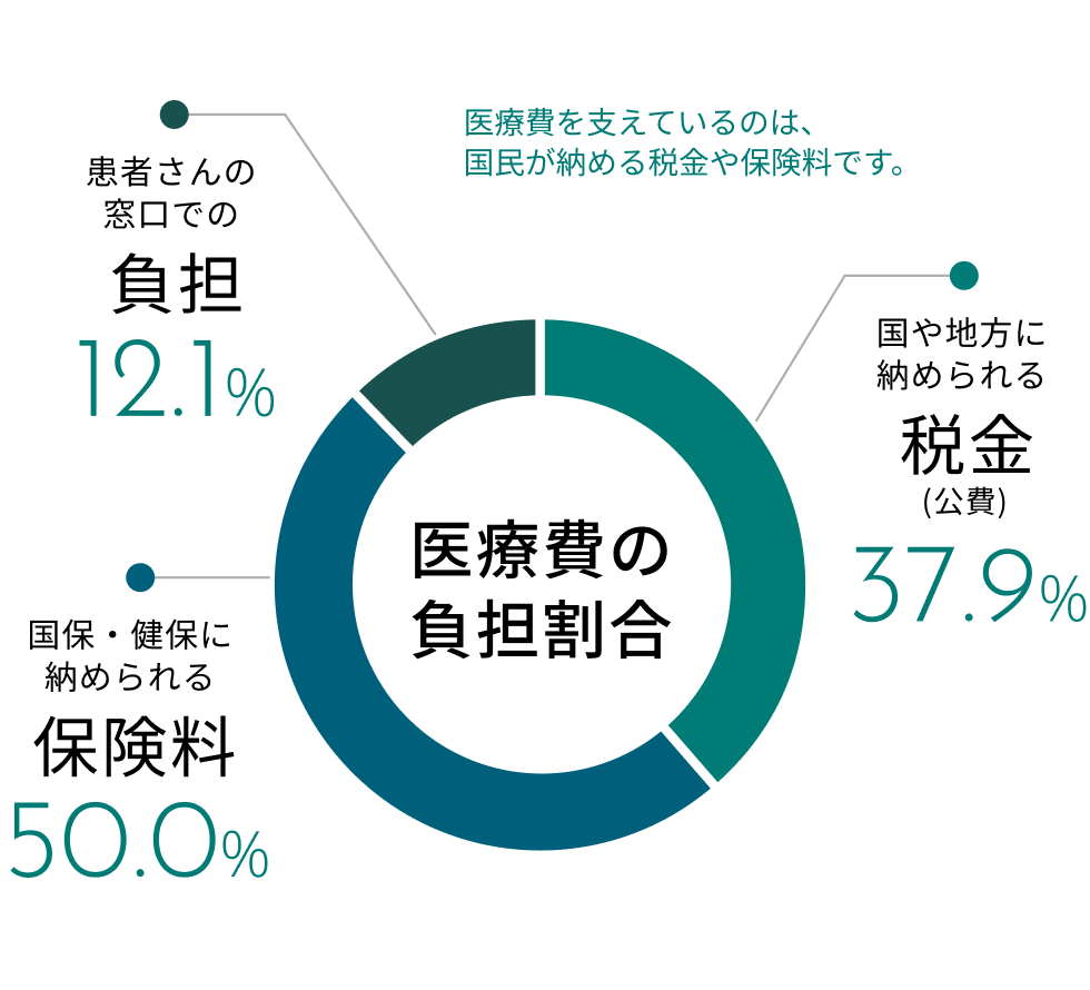 日本の医療費の負担割合の円グラフ