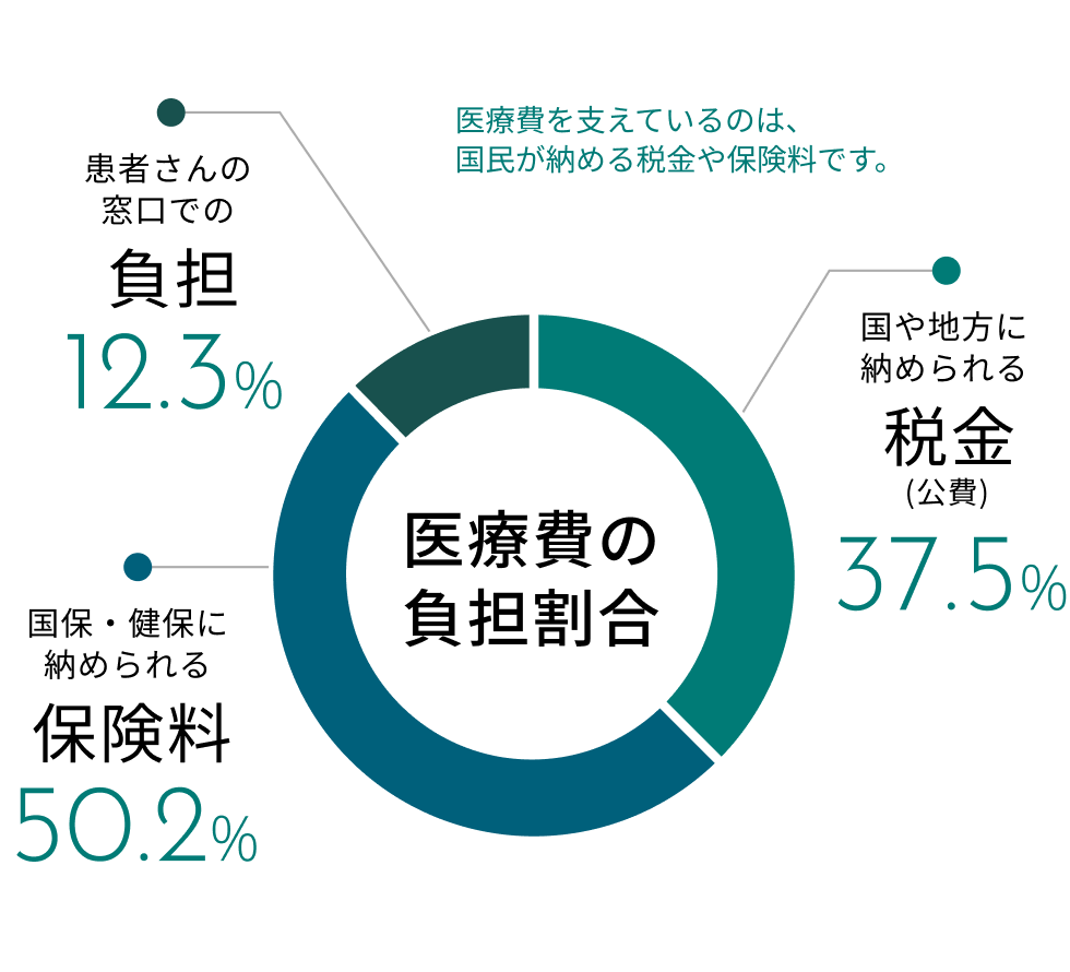 日本の医療費の負担割合の円グラフ